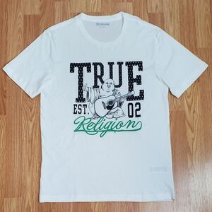 NWT True religion short sleeve tee shirt white true 02 buddha guitar graphic